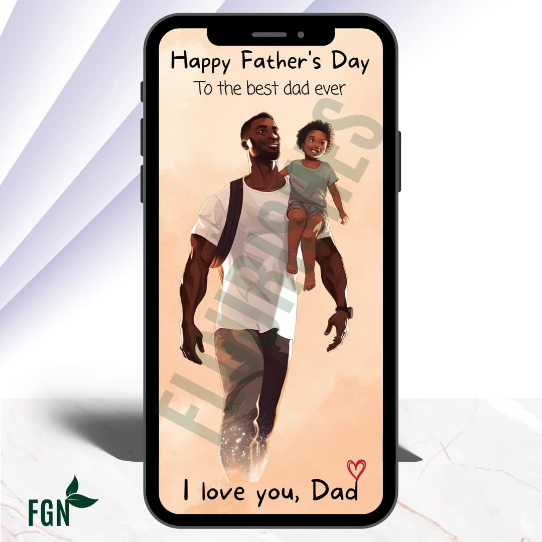 Mobile Phone Mockup of dad carrying child on shoulder walking