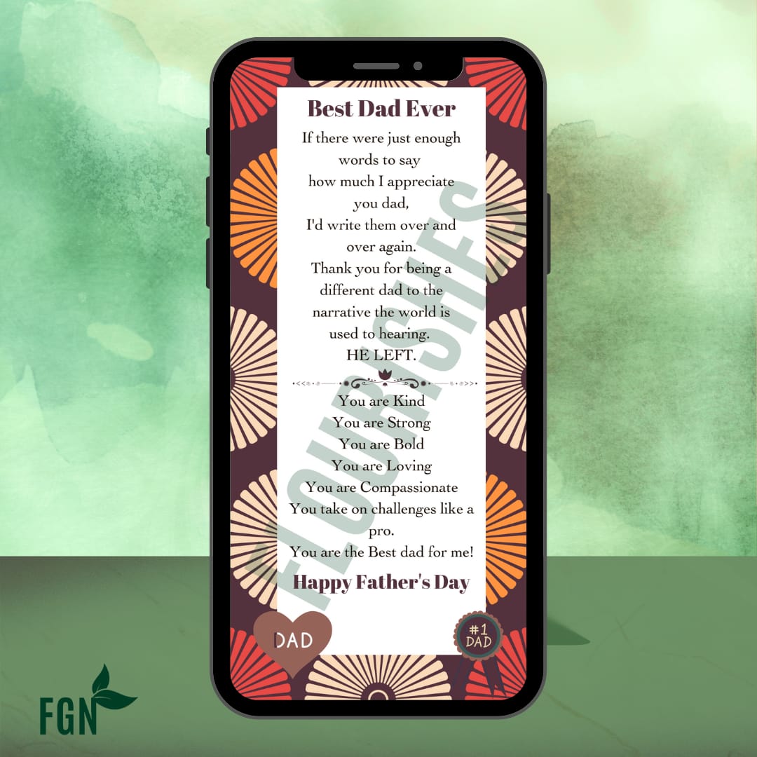 Father's Day mobile phone message with African print background.