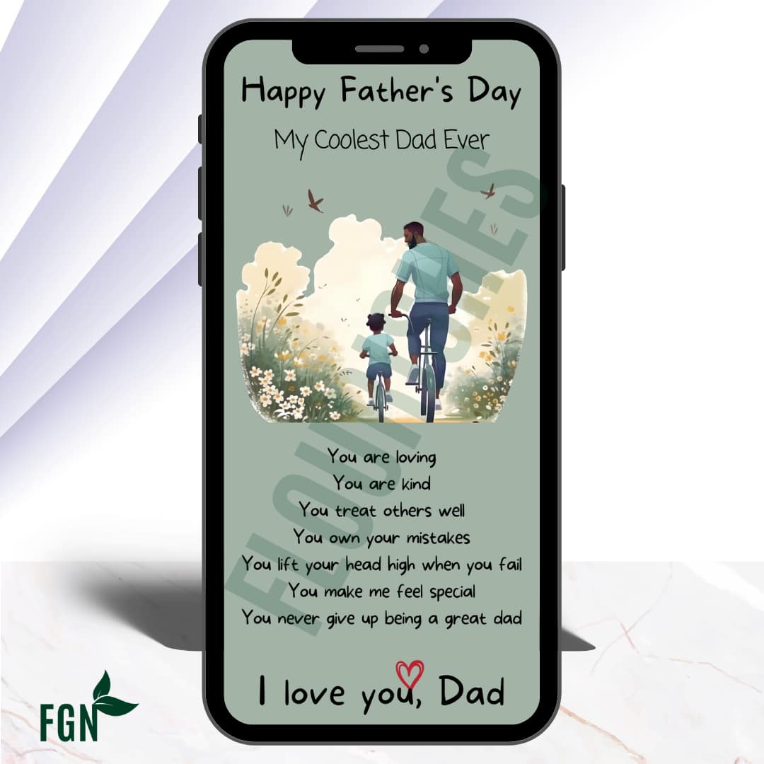 Mobile phone mockup of dad and daughter riding bicycles together