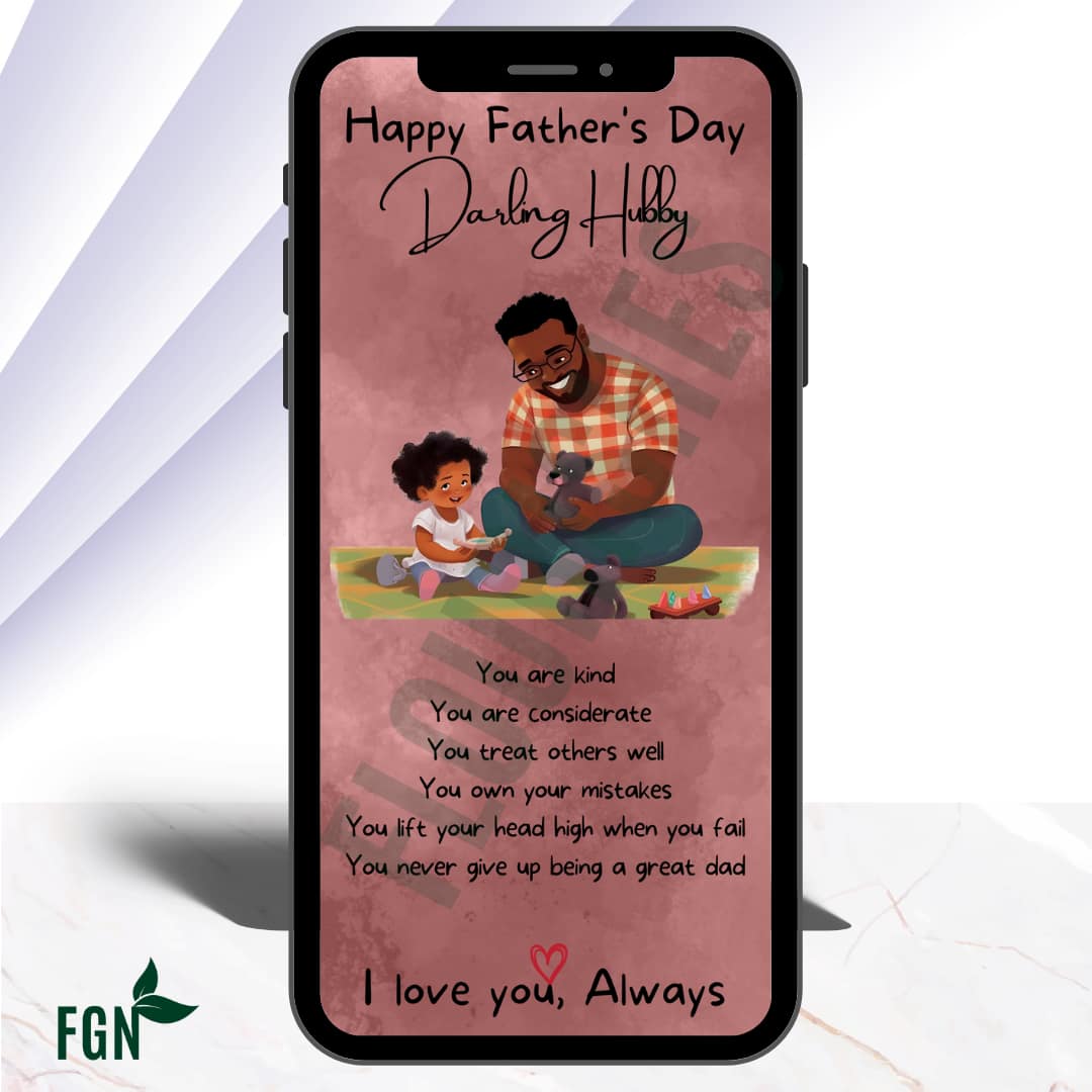 Mobile phone mockup of dad and child playing on rug