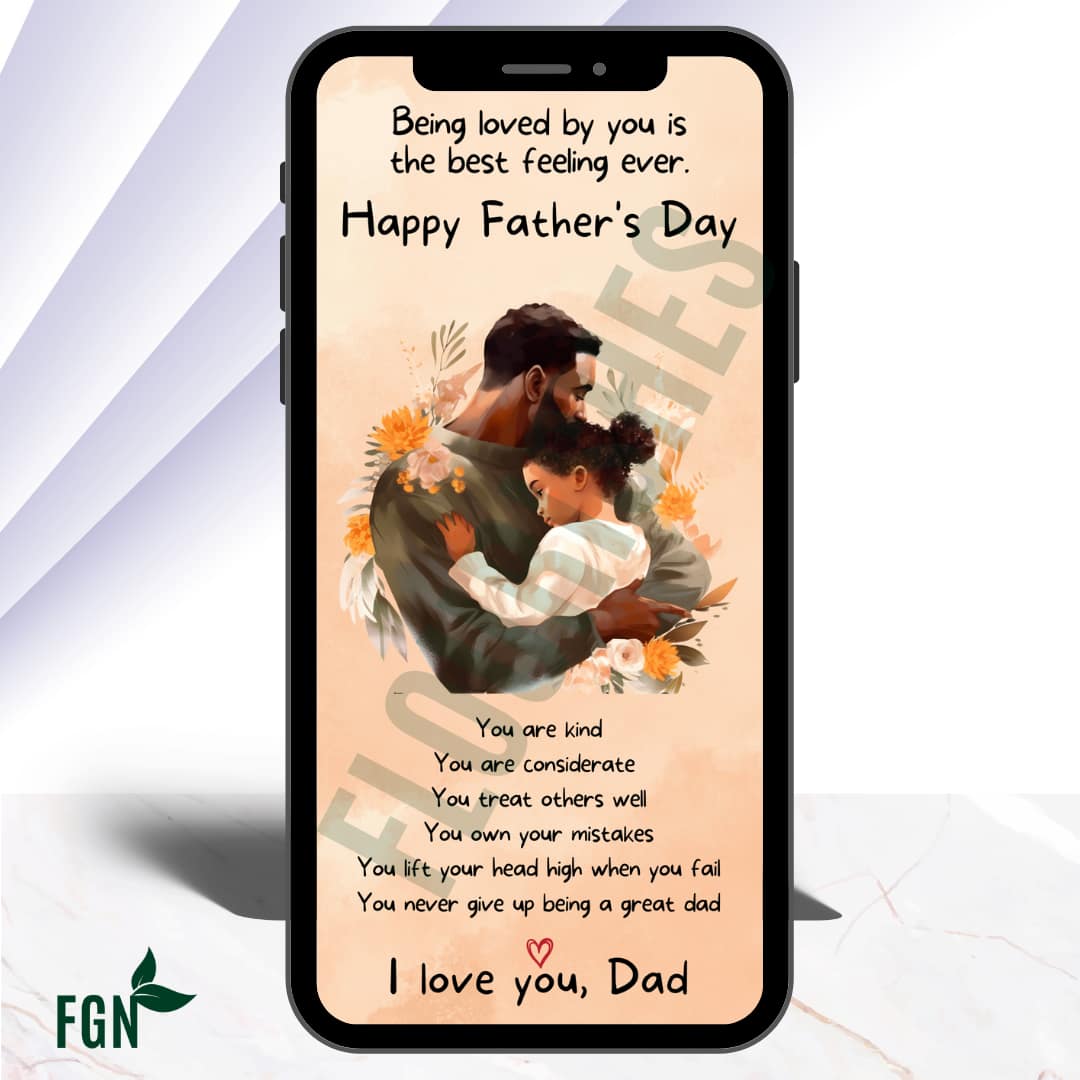 Mobile phone mockup of dad hugging daughter