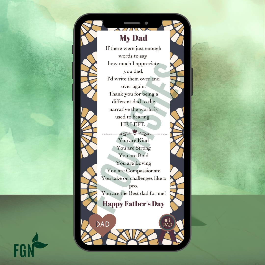 Father's Day mobile phone message with African print background.