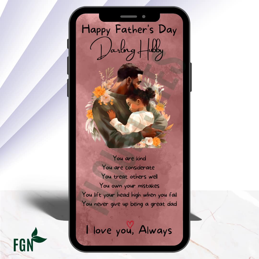 Mobile phone mockup of dad hugging young daughter