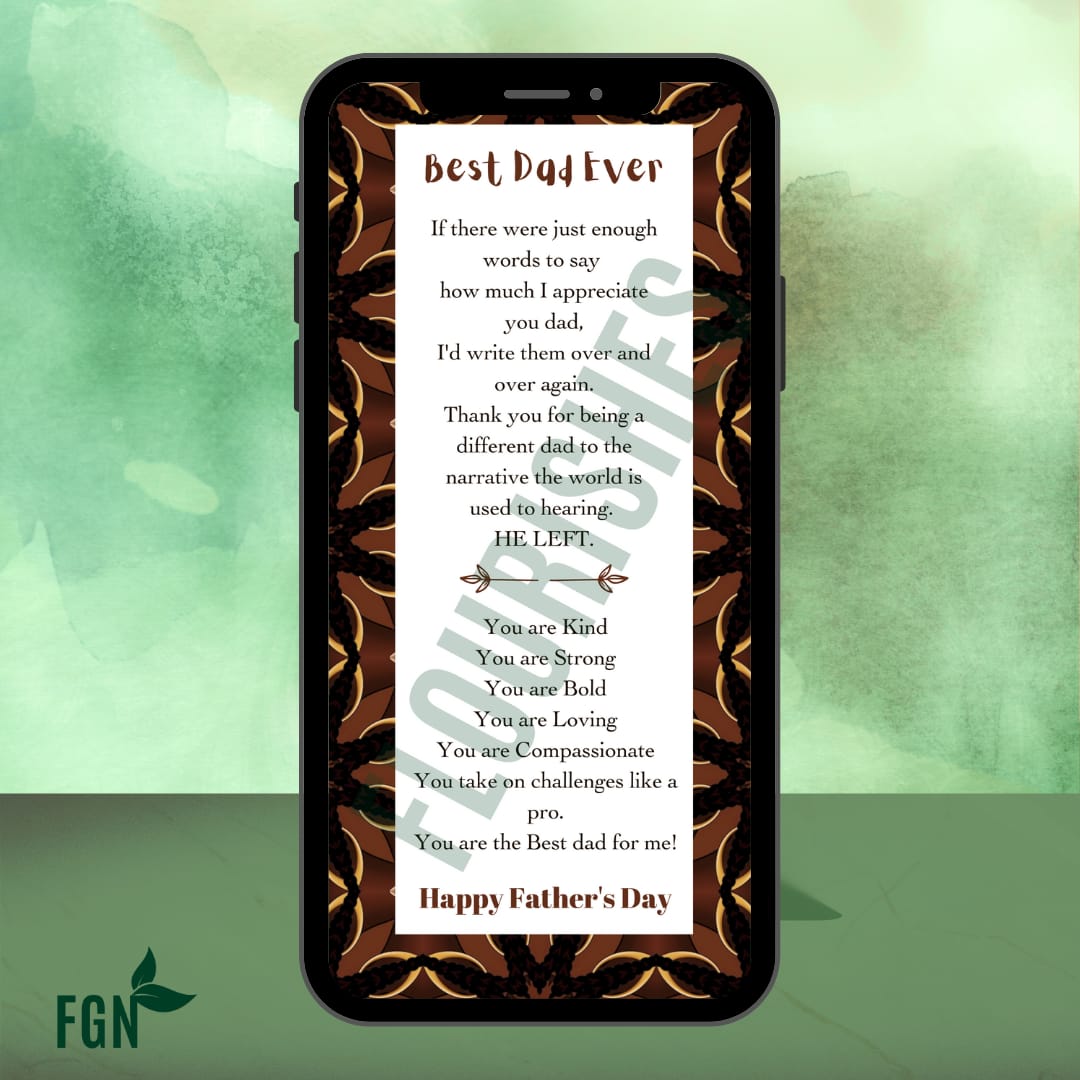 Father's Day mobile phone message with African print background.