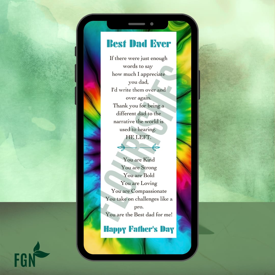Father's Day mobile phone message with tie and die print background.