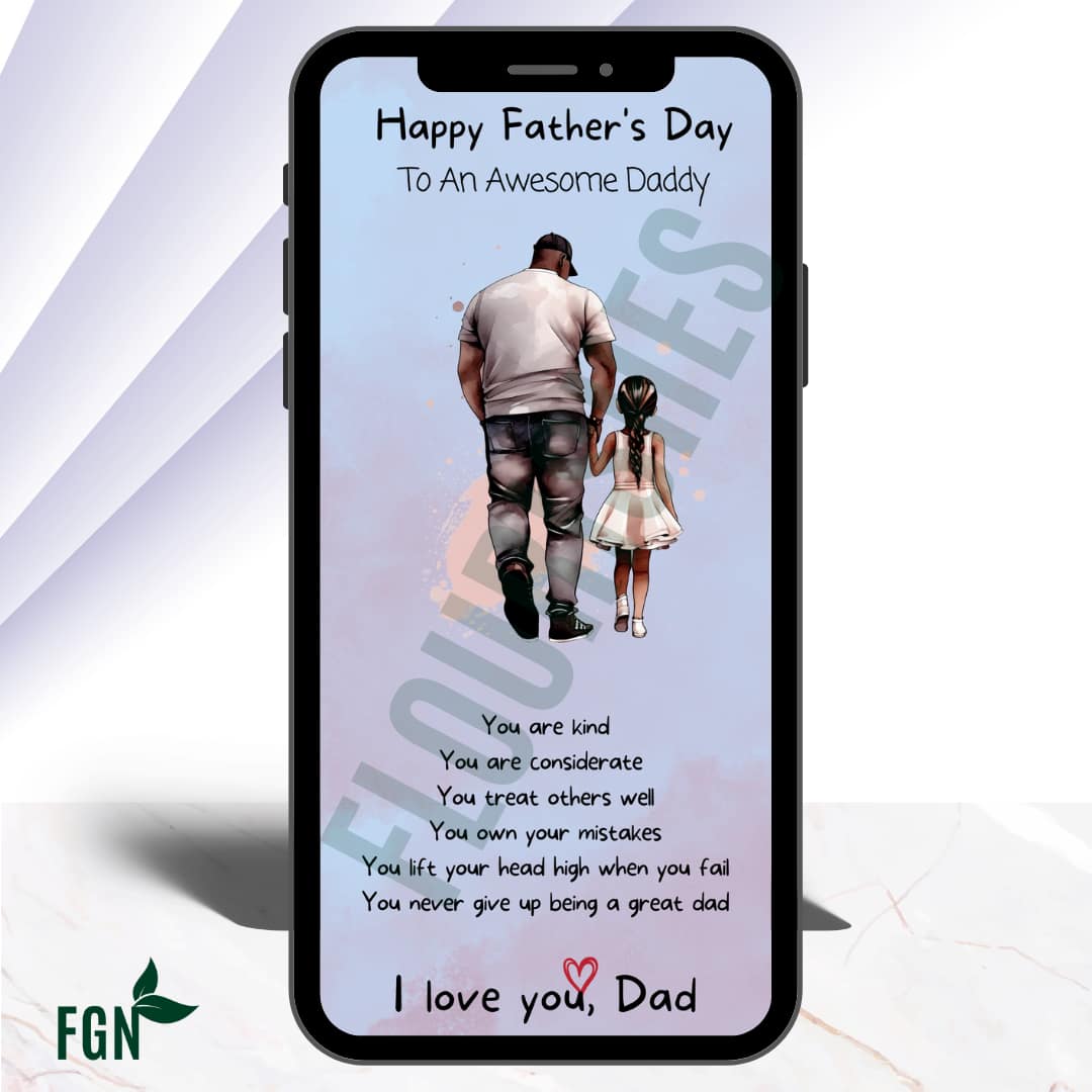 Mobile phone mockup of dad and daughter walking away