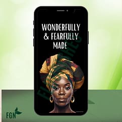 Wonderfully & Fearfully Made Mobile Phone mockup of black woman for screensaver