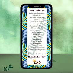 Design 27 Father's Day mobile phone message with African print background.