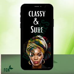 Classy & Sure Mobile Phone mockup of black woman for screensaver