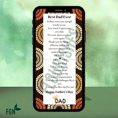 Design 4 Father's Day mobile phone message with African print background.
