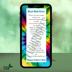 7 Father's Day mobile phone message with tie and die print background.