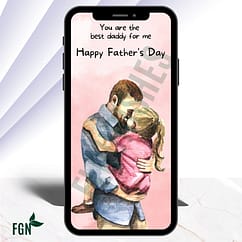 Design 4 Mobile phone mockup of dad holding daughter in his arms lovingly