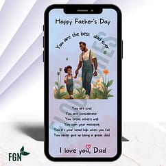 Design 7 Mobile phone mockup of dad holding daughter while walking in the meadows
