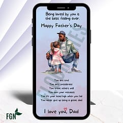 Design 8 Mobile phone mockup of dad crouching down to hold small daughter
